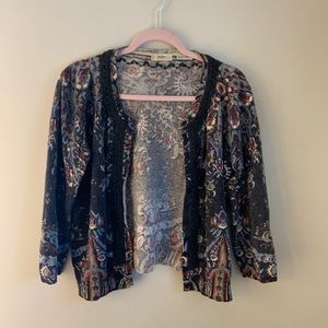 Neiman Marcus floral cashmere cardigan sweater